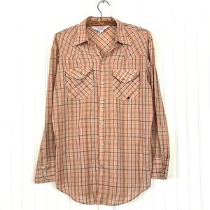 Vintage Men's Western Shirt Neutral Plaid Pearl Snaps Button Down Medium Rodeo